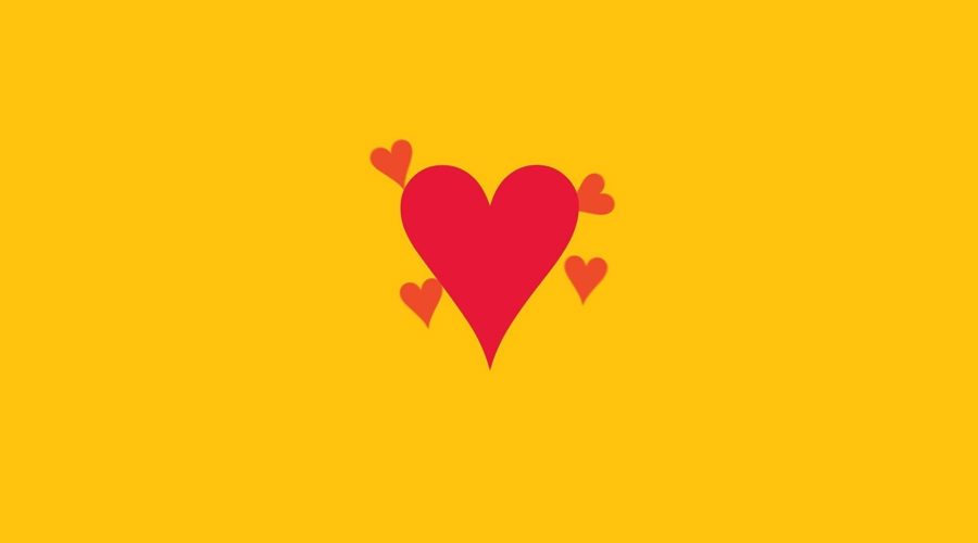Five red animated hearts on a yellow background Page Picker