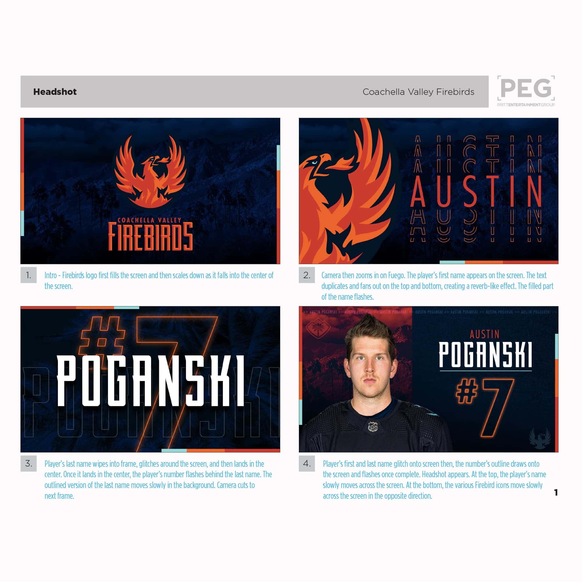 Storyboard mockups for the Coachella Valley Firebirds Player headshot templates