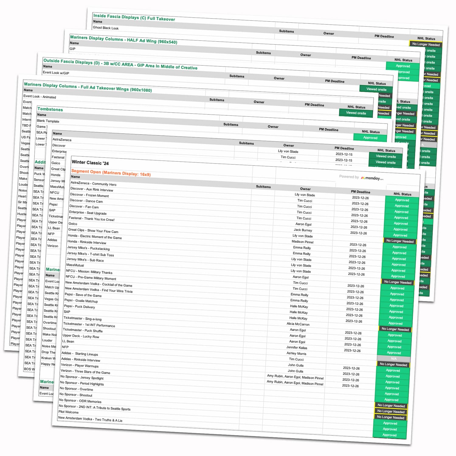 long spreadsheet of project deliverables