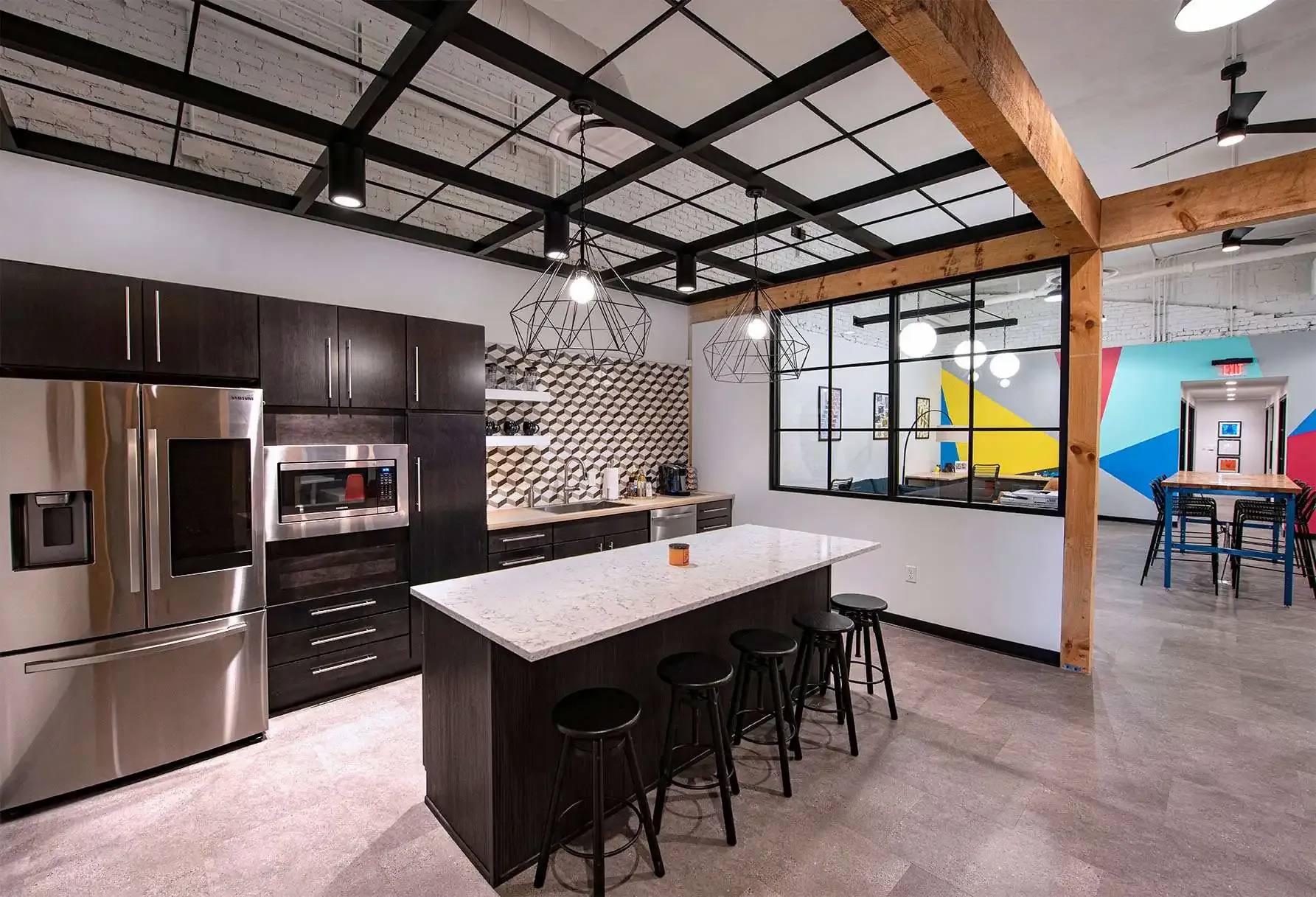 Kitchen area next to office space