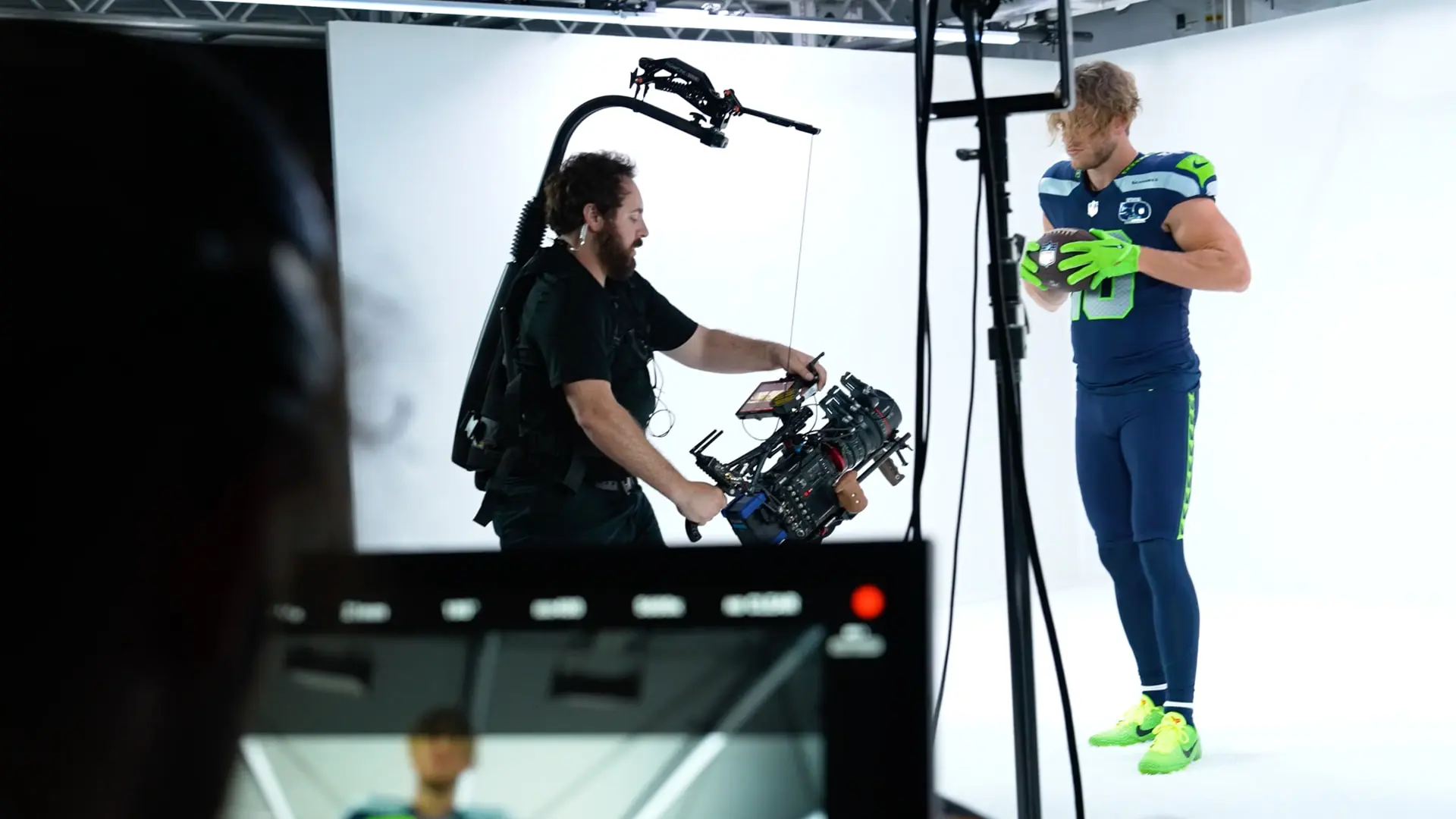 Behind the scenes of Seattle Seahawks video production by Pritt Entertainment Group