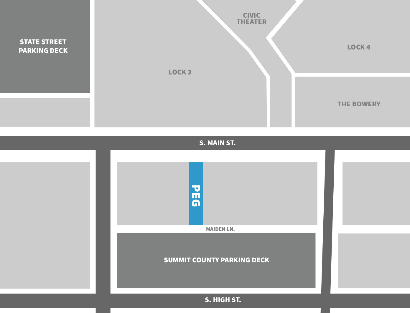 Map of PEG offices in downtown Akron, Ohio