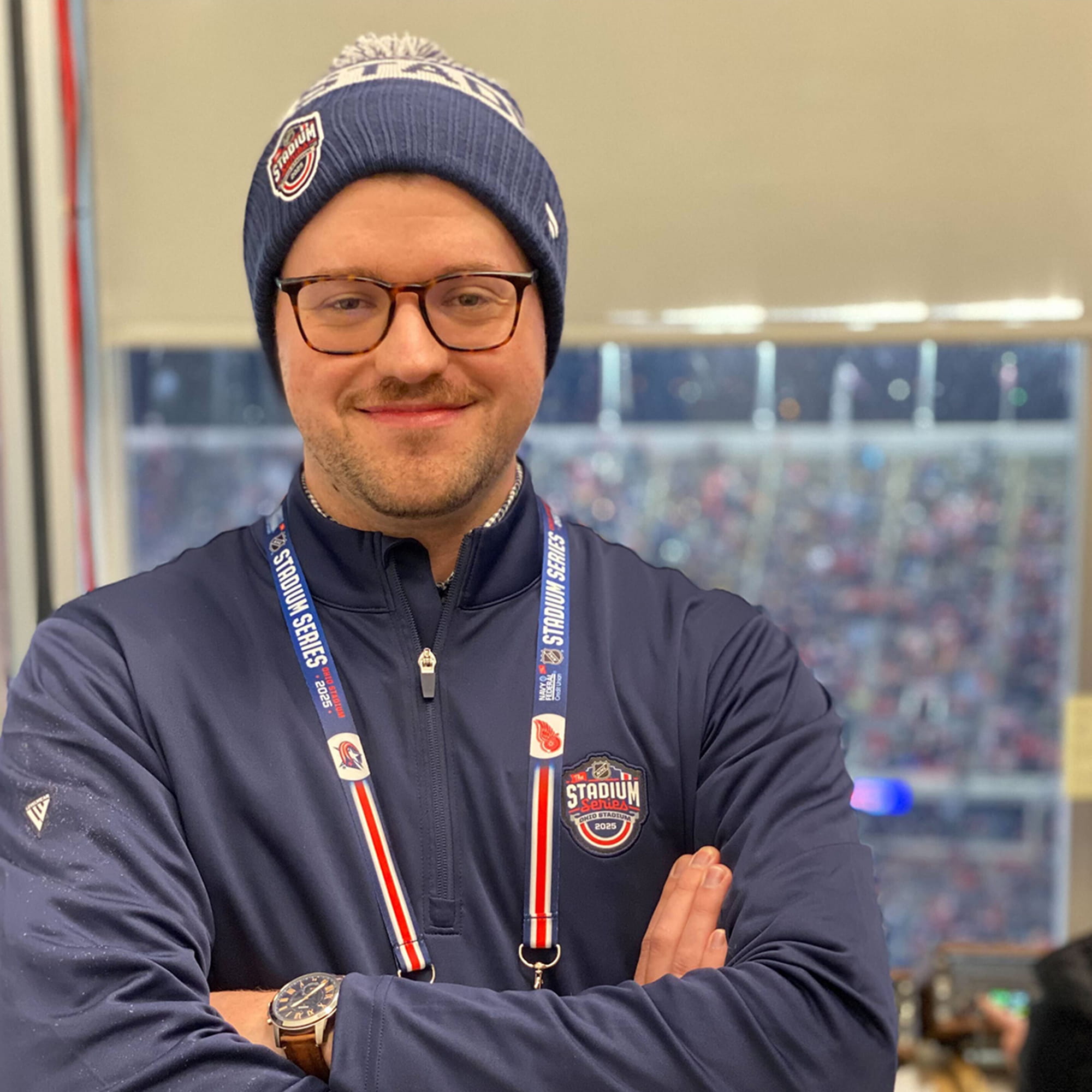 Man wearing NHL Stadium Series Attire