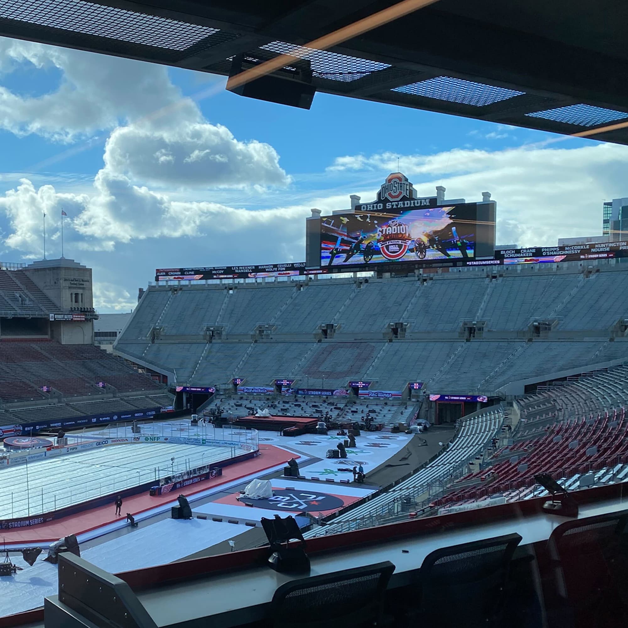 Ice Rink being set up inside Ohio Stadium