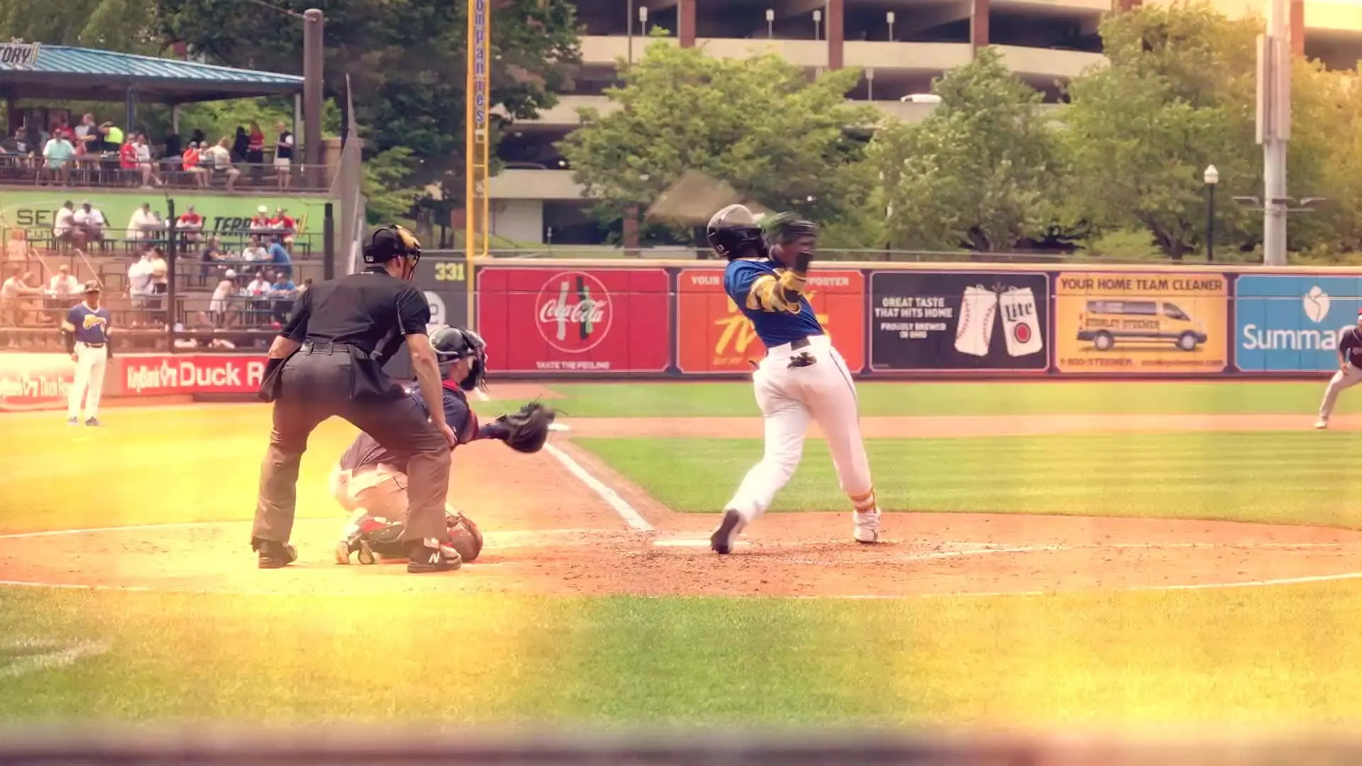 Akron RubberDucks player batting during baseball game 